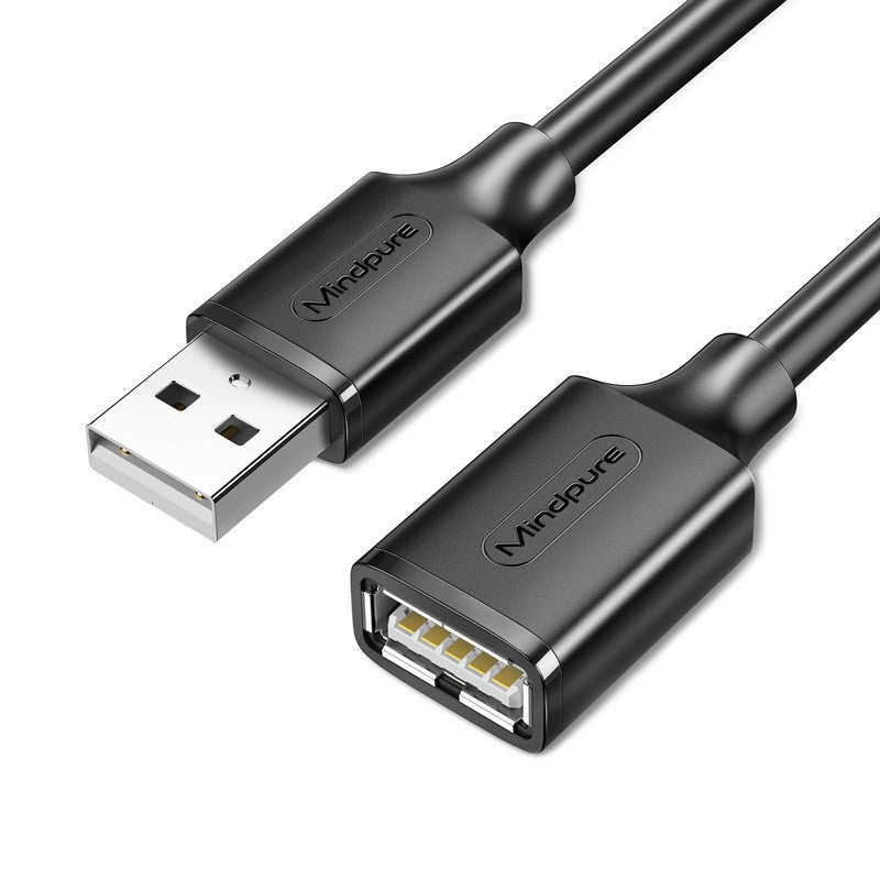Reachwire – Close view of the black male and female USB connectors on a white background, each stamped with a logo