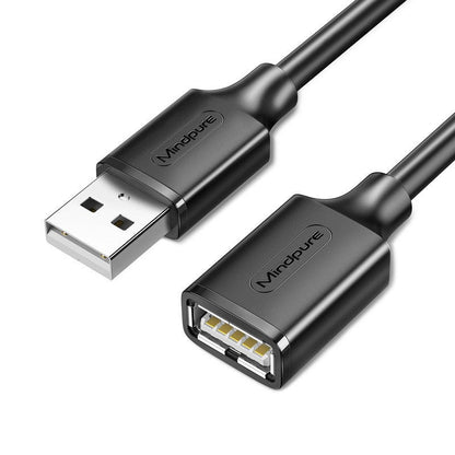 Reachwire – Close view of the black male and female USB connectors on a white background, each stamped with a logo
