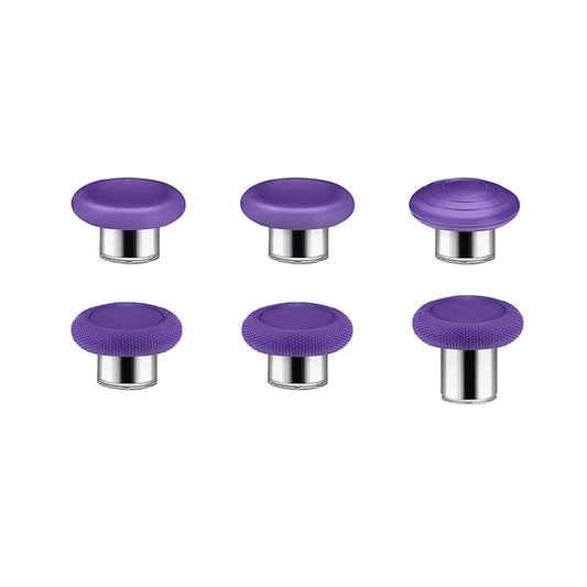 Capforge – Set of six purple joystick caps with silver metal stems in domed, concave, and textured styles