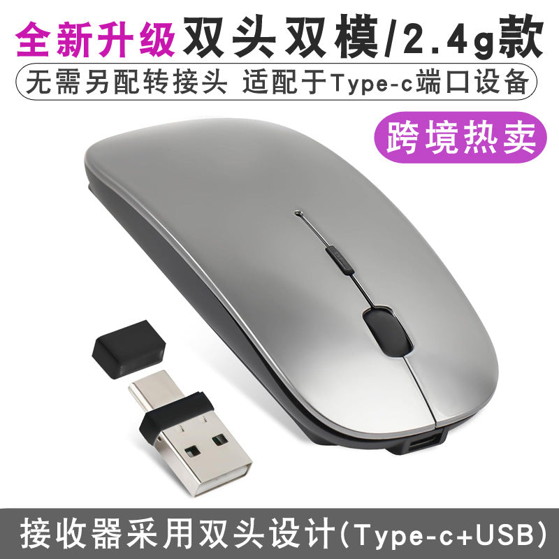 Linklet Bluetooth Mouse in silver-grey beside its dual Type-C and USB receiver, with Chinese promotional text
