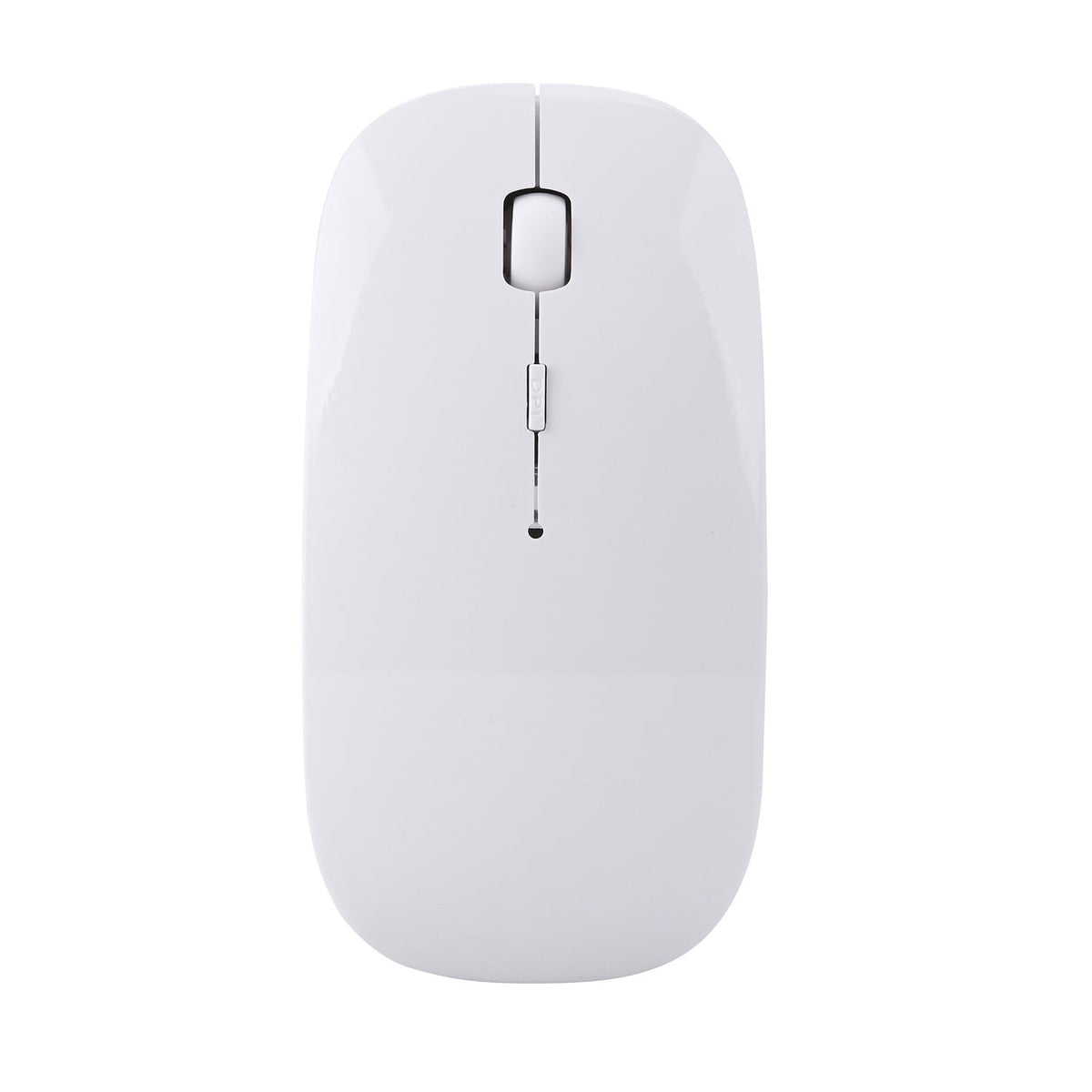 Top view of the white Linklet mouse showing its scroll wheel and slim, glossy body