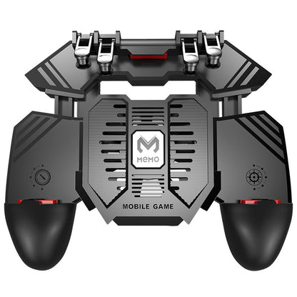 Coolgrip – Black controller from the front on white, with four metal triggers, M logo fan cover and side joystick pads