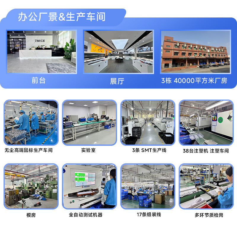Bluetilt – Factory office reception, showroom, building exterior, and production floor photos in a collage