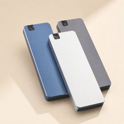 Bytecarry – Blue, silver and gray SSDs placed together, each with a small black indicator light near one end