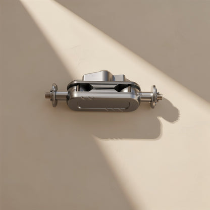 Armanchor – Single metallic arm with 17 mm ball ends and threaded studs, mounted against a beige wall