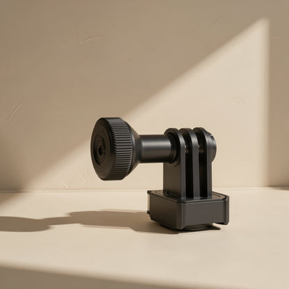 Armanchor – Black adapter with knurled knob and three-prong fitting on a square base, side view on a ledge