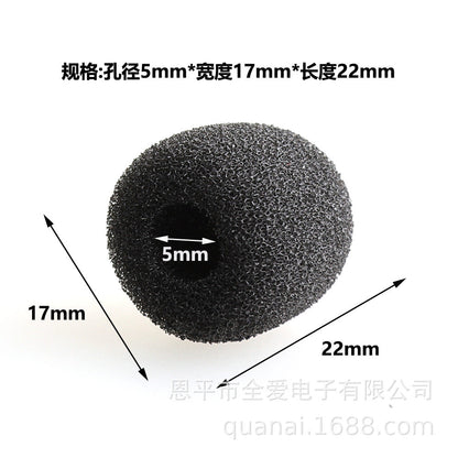 Windsponge – Single black foam cover with dimensions shown: 5mm hole, 17mm width, 22mm length