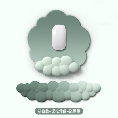 Wristnest – Green gradient cloud mouse pad and wrist rest set with white mouse, labeled in Chinese as a deep and pale green