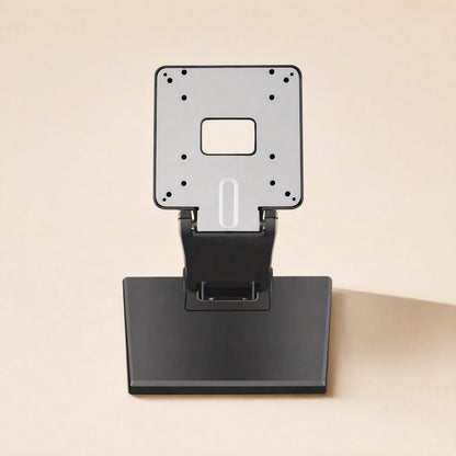 Viewtilt – Front view of the upright stand showing the grey mounting plate with screw holes and a center cutout
