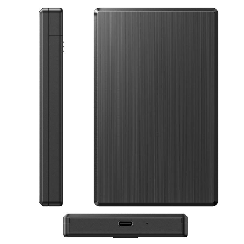 Shellink – Front, side and bottom views of the black brushed-finish enclosure, showing the USB-C port and indicator