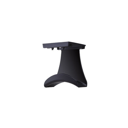 Perchloop – Black headset holder on a white background, showing its flat mounting plate and curved arc