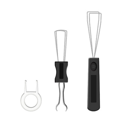 Pryloop – Three tools on white: white ring switch puller, short grip puller and long-handled wire keycap puller