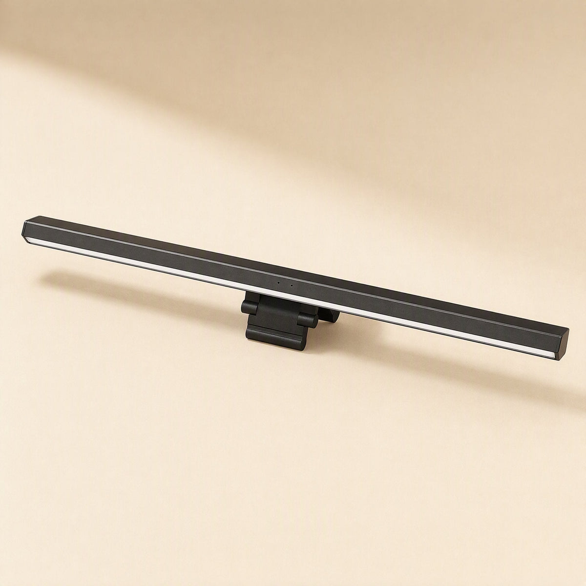 Dimperch Dimmable Monitor Hanging Desk Lamp, a slim black light bar with its clip, on a beige background