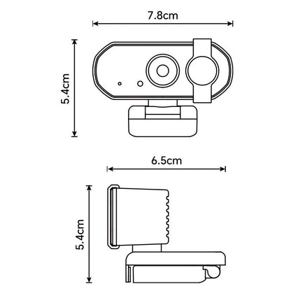 Viewnest – Dimension diagram of the camera showing 7.8cm width, 5.4cm height and 6.5cm depth in front and side views