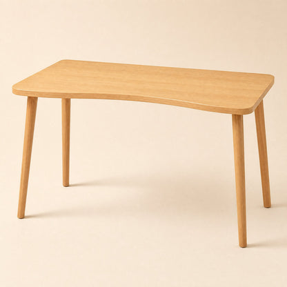 Workplane Rectangular Computer Desk in natural wood finish with a curved front edge and tapered legs