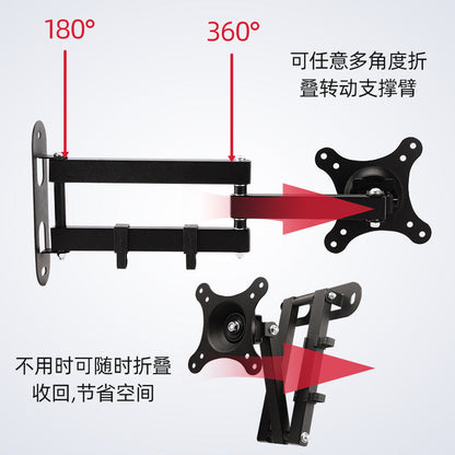 Pivotmount – Folding arm bracket shown extended and folded, with 180° and 360° rotation points marked in red