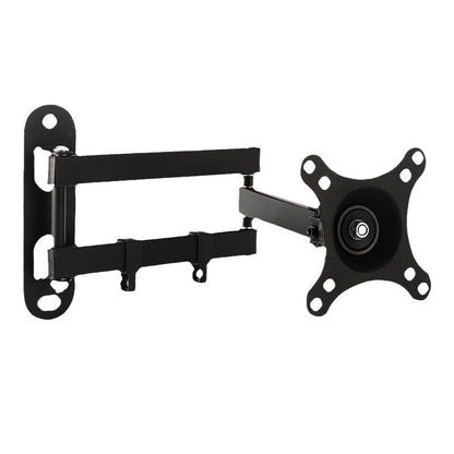 Pivotmount – Black wall bracket with extended arm and four-hole mounting plate, on a white background