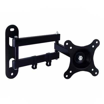 Pivotarm Wall Mount TV Monitor Bracket in black iron with arms extended, angled view on white background