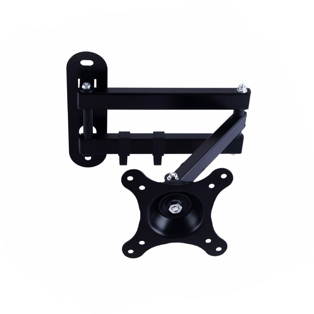 Pivotarm – Wall bracket with arm folded at an angle, swivel head turned downward, seen from the front