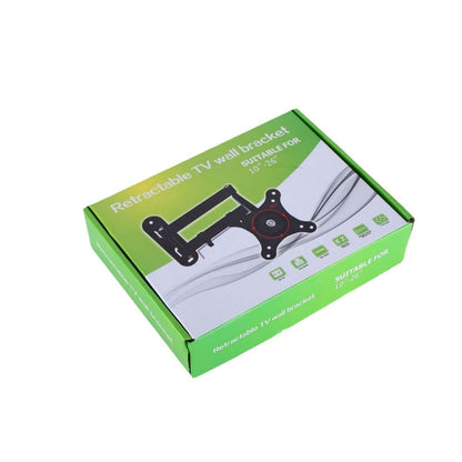 Pivotarm – Green retail box labeled Retractable TV wall bracket, suitable for 10 to 26 inch screens, shown at an angle