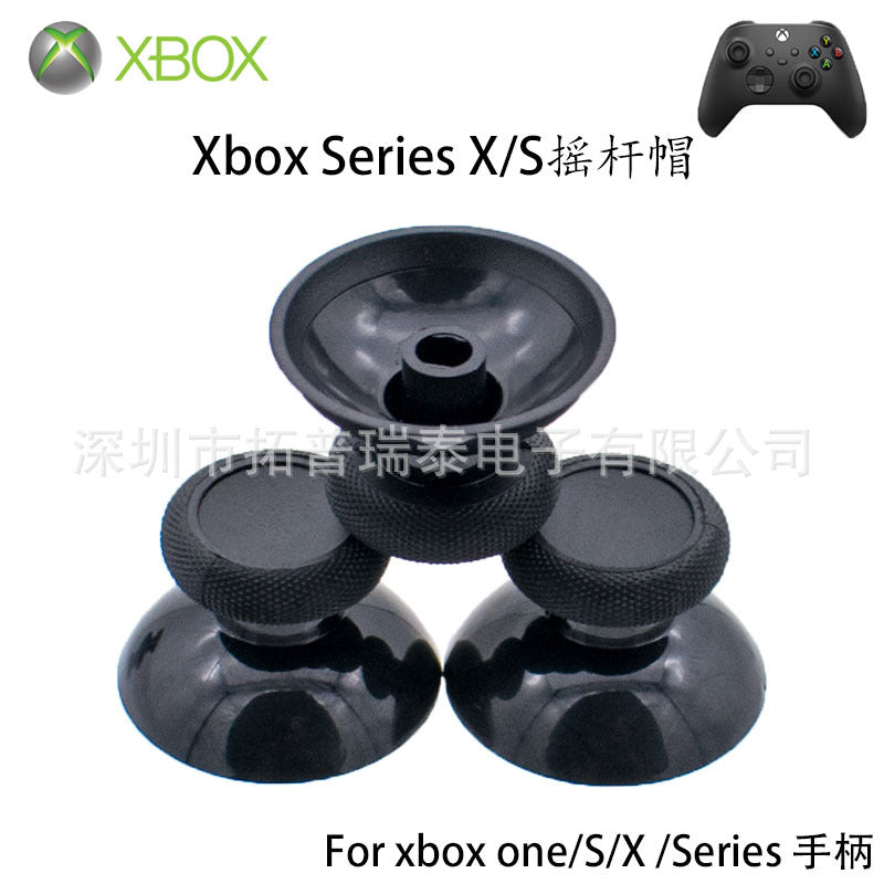 Capnub ABS Mushroom Head Joystick Cap in black, three caps shown with Xbox controller inset