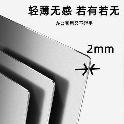 Aluform Mouse Pad – close-up of the pad's thin edge and beveled corner, with a 2mm thickness marker, stacked in three sizes