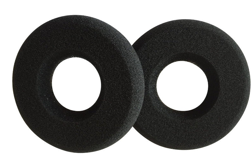 Earfoam – Two black donut-shaped foam covers with open centers, overlapping slightly on a white background