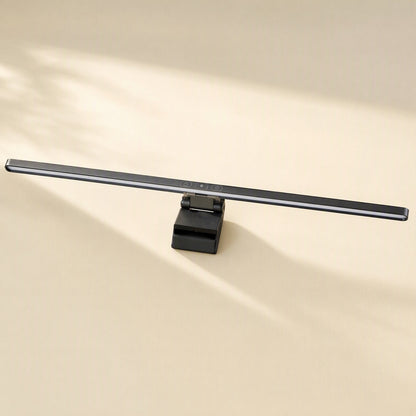 Tapbar Touch USB Screen Hanging Light in black, angled view with touch controls on the slim bar