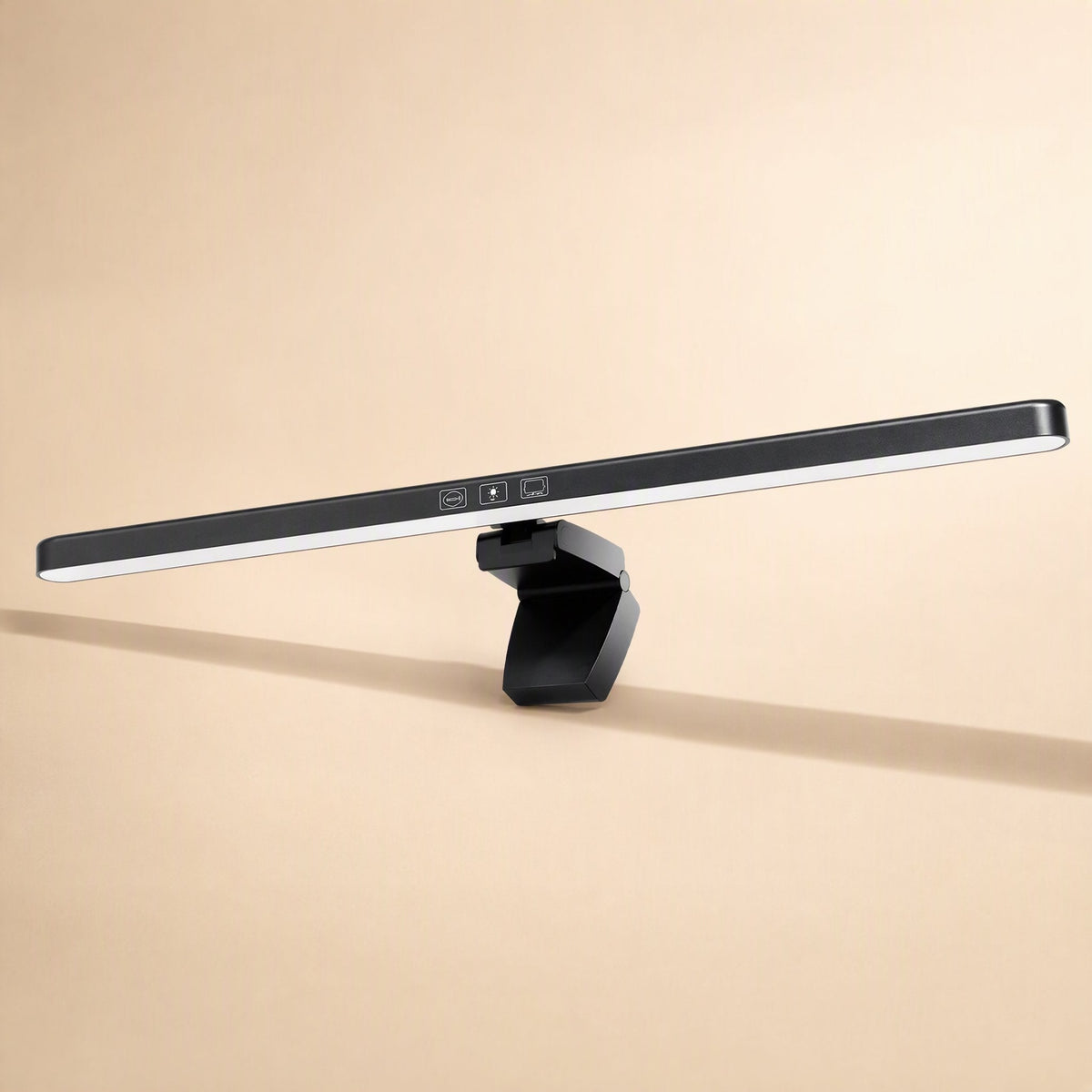 Tapbar Touch USB Screen Hanging Light – black light bar with icon touch buttons and a rotating clip mount, shown at an angle
