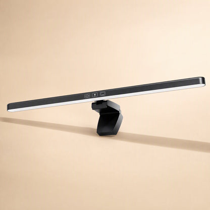 Tapbar Touch USB Screen Hanging Light – black light bar with icon touch buttons and a rotating clip mount, shown at an angle