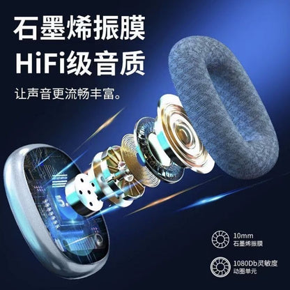 Basswave – Exploded view of an over-ear headphone cup showing the driver, circuit board and blue mesh ear cushion