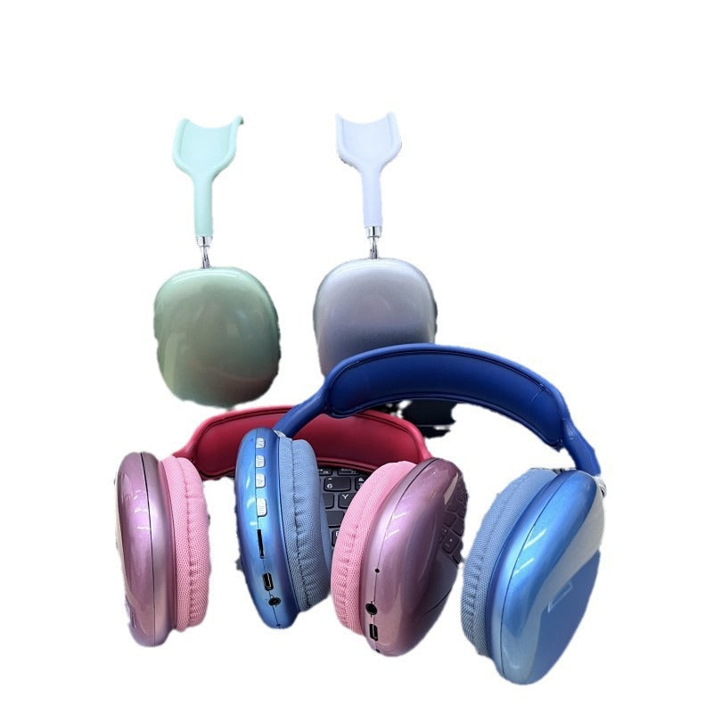 Basswave – Over-ear headphones in green, white, pink, red and blue, with buttons and ports visible on the ear cups
