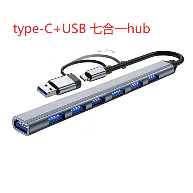 Portalum USB 3.0 Hub with a Type-C and USB-A dual connector, seven ports, shown on white with red text