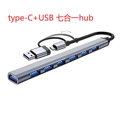 Portalum USB 3.0 Hub with a Type-C and USB-A dual connector, seven ports, shown on white with red text