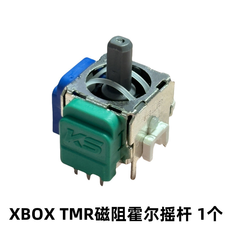 Trueaxis – Joystick module with gray stick, green KS casing and blue casing behind it, labeled XBOX TMR