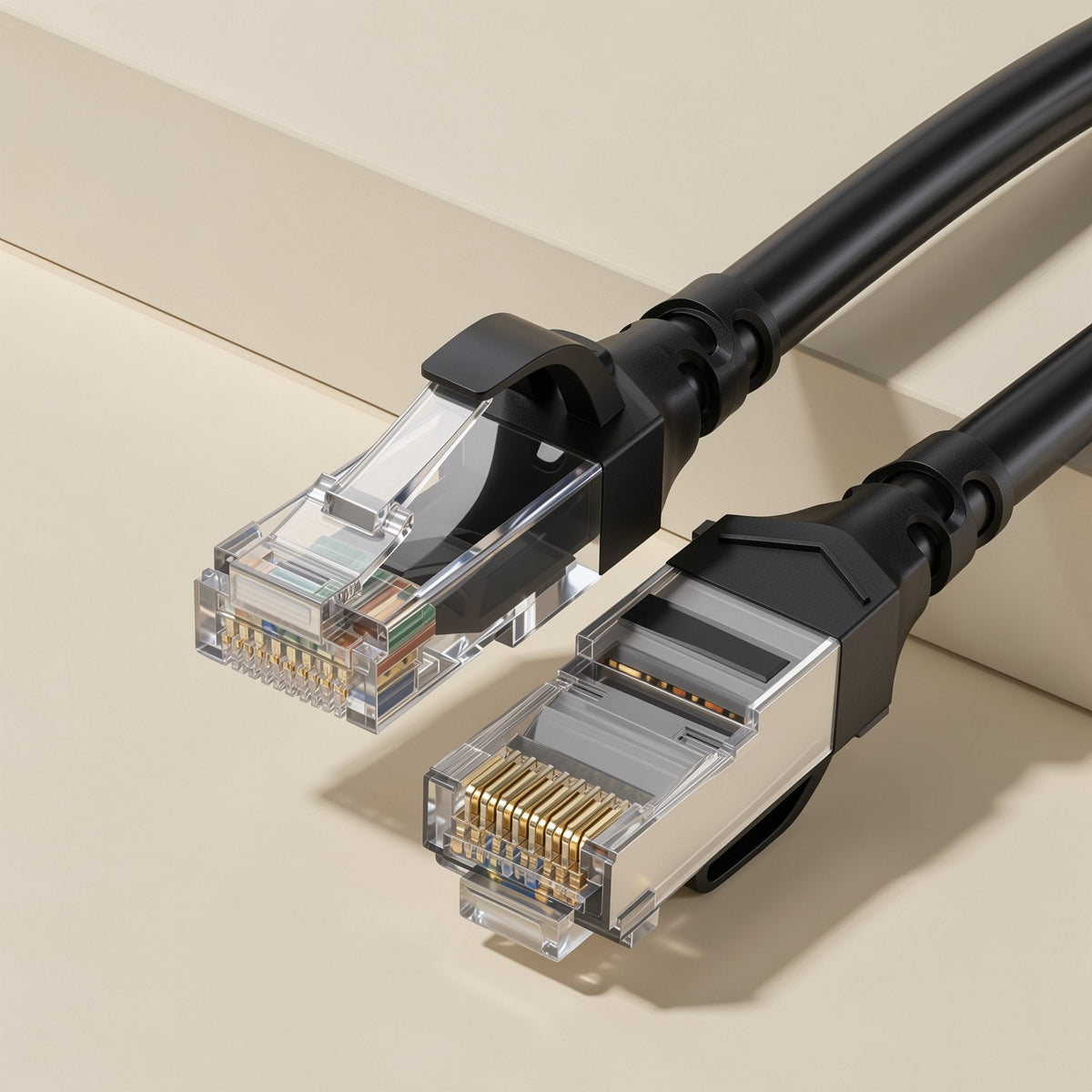 Linkweave Cat6 Ethernet Patch Cable with two black RJ45 connectors, one clear and one metal-shielded