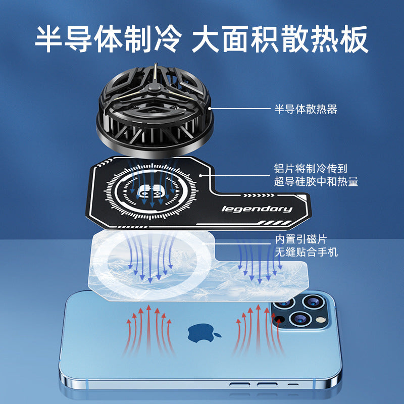 Thermofone – Exploded view of the fan, aluminium plate, magnetic silicone layer and blue phone, with arrows showing heat flow