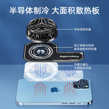 Thermofone – Exploded view of the fan, aluminium plate, magnetic silicone layer and blue phone, with arrows showing heat flow