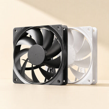 Fanwhisper Desktop Cooling Fan in black and white, shown side by side on a beige backdrop