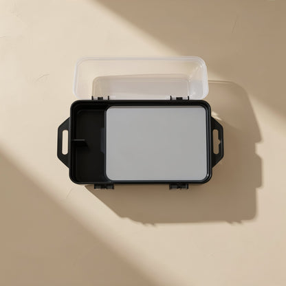 Open black case with clear lid raised, grey foam insert and side handles, from the Bitbundle screwdriver set