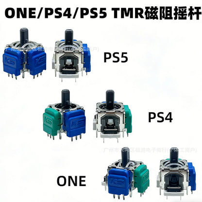 Driftlo Hall Electromagnetic Joystick comparison chart of blue and green TMR modules for PS5, PS4 and Xbox One