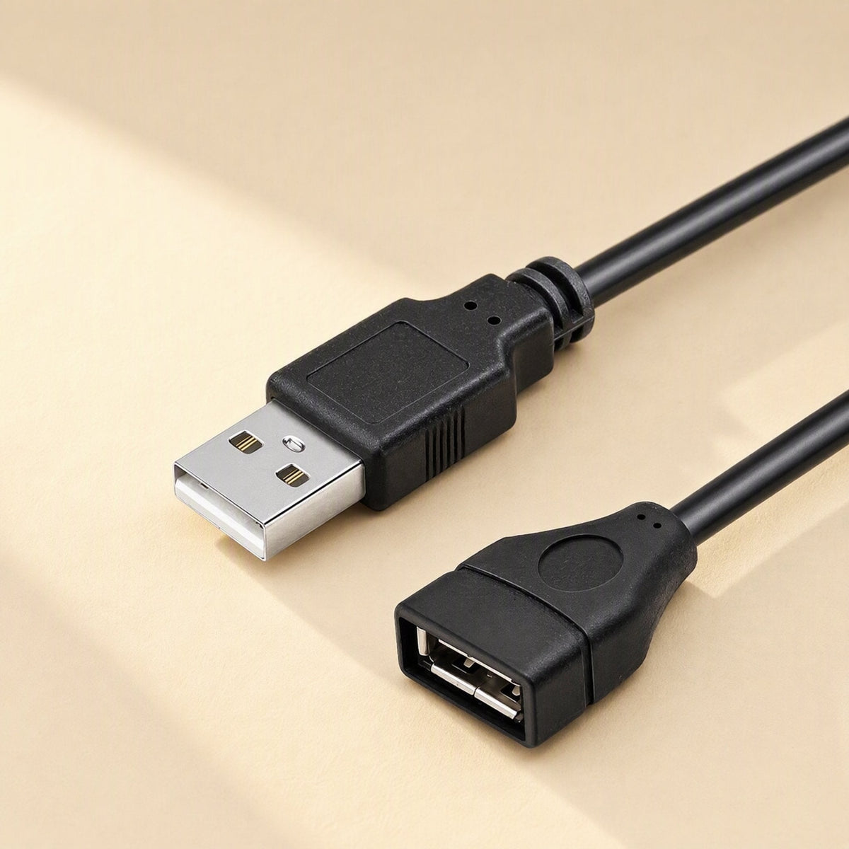Copperreach USB Extension Cable with A male plug and A female port, angled on a beige background