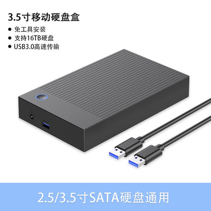 Shellbox 3.5 Inch USB 3.0 Mobile Hard Drive Enclosure in black with blue power ring and dual USB cables