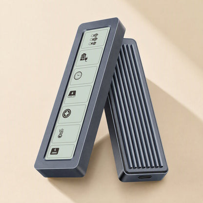 Chillscope – Two upright gray enclosures, the front one's screen showing icons for speed, time, storage, health and
