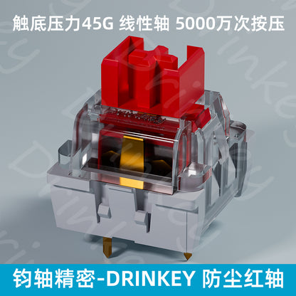 Clixon – Red switch with clear housing and gold contact leaf, front view with Chinese text overlay above and below