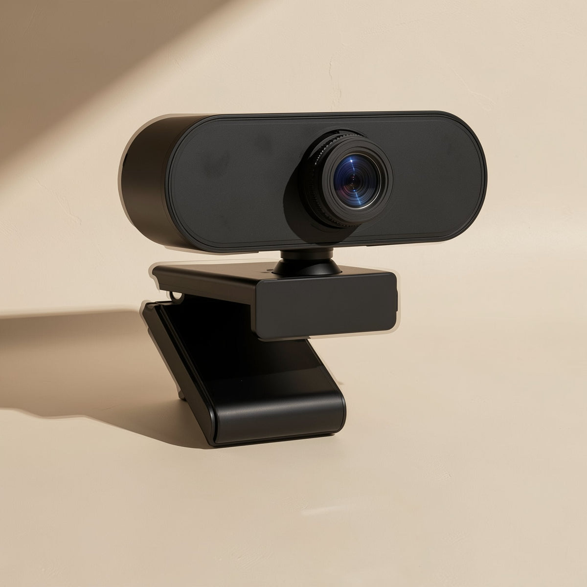 Viewtalk USB Computer Camera in black, angled front view on a clip stand against a beige background