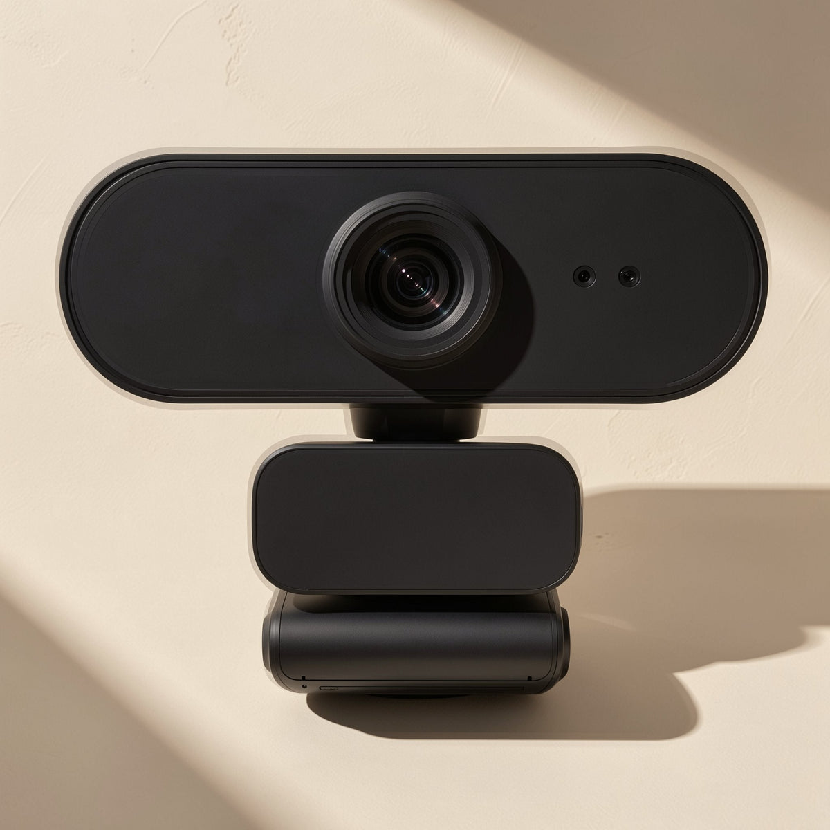 Viewtalk USB Computer Camera – front view of the black webcam showing the central lens, two microphone holes and clip base