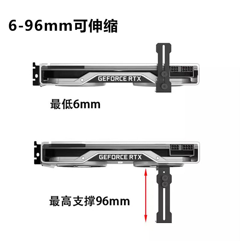 Anglelift – Diagram of the bracket supporting a GeForce RTX card at minimum 6 mm and maximum 96 mm heights