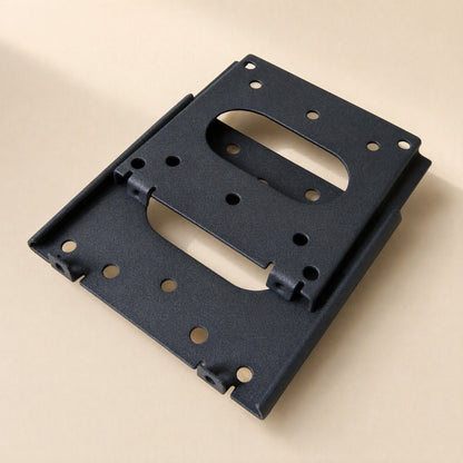 Walllock Iron Monitor Wall Bracket With Lock Hole, black two-piece set angled view on beige background