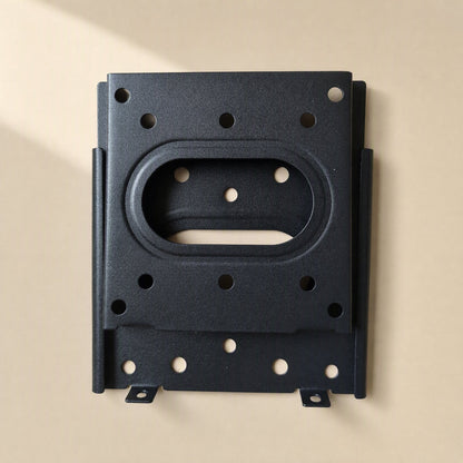 Walllock – Front view of black wall plate with oval cutout, mounting holes and two lock tabs at the bottom